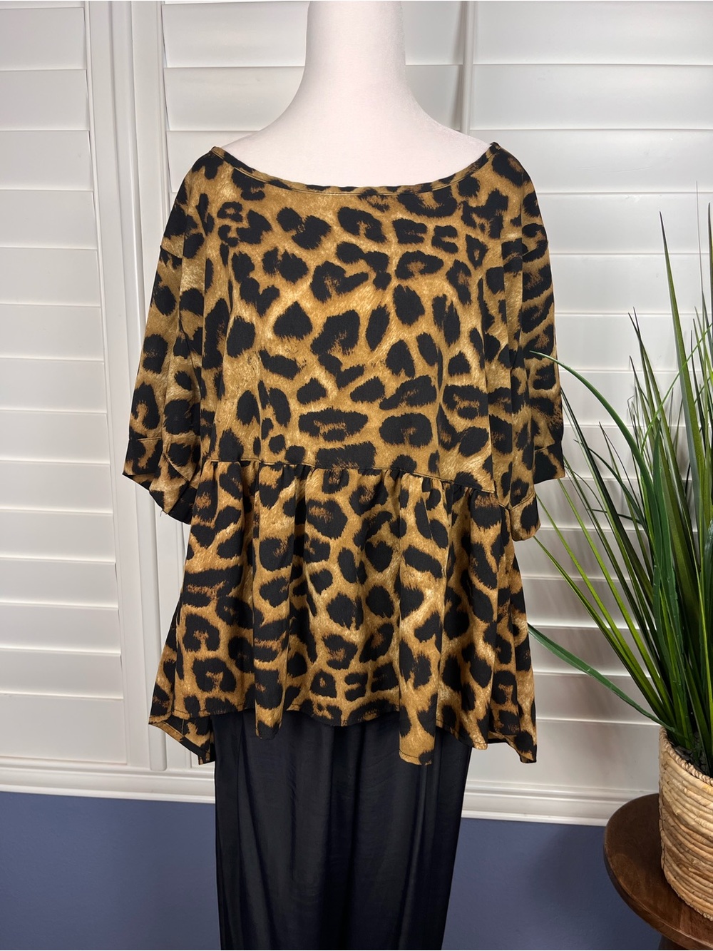 Leopard Print Peplum tunic Top size 2xl plus Y2K going out chic
